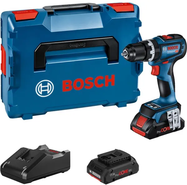 Bosch batteridrevet slagbormaskin GSB 18V-90 C 2X4,0AH PROCORE GAL 18V-40 L-BOXX COMO
